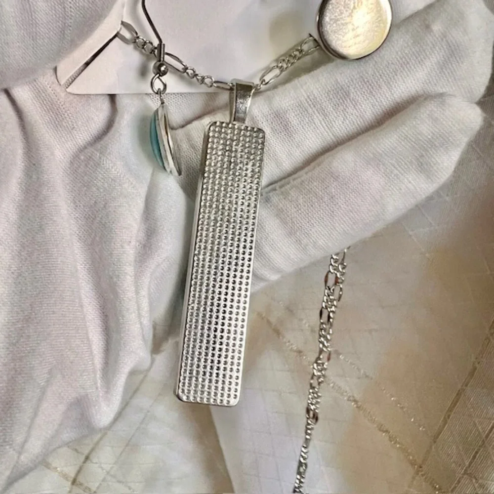 Blue Necklace & Earring Gift Set, Handmade Blue Jewelry, Stainless Steel, Glass - Picture 2 of 9